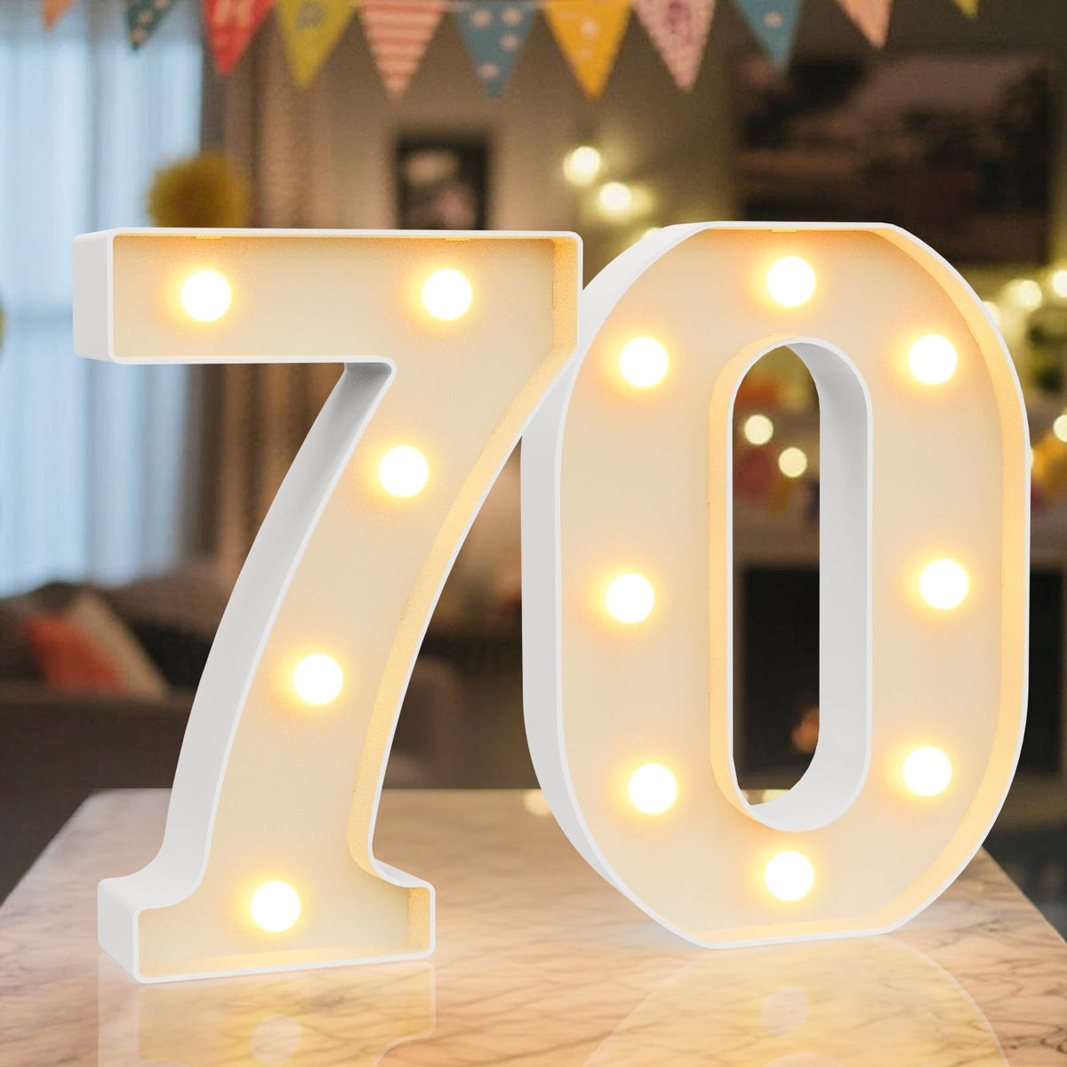 Ledido Pink Glitter Light Up Number 80 for 80th Birthday Decorations