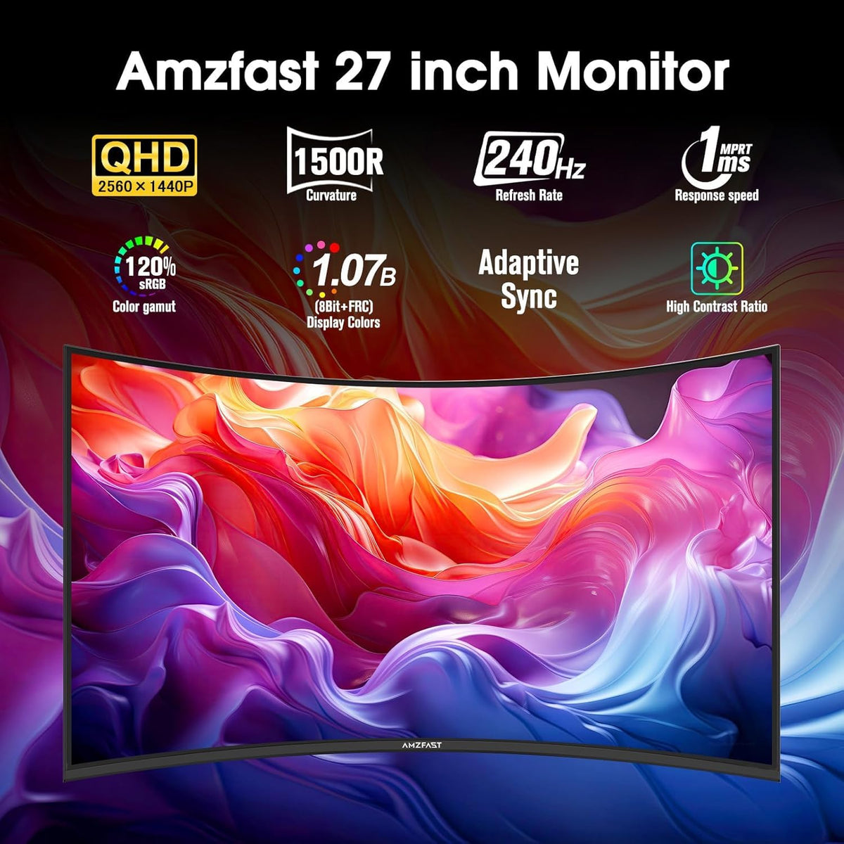 Amzfast 24 Inch 200Hz Gaming Monitor, FHD 1080P Fast IPS, 1ms MPRT, Adaptive Sync, AI-Crosshair, 110% sRGB, HDR, Low Blue Light, HDMI2.0&DP1.4, VESA75x75mm for PC Desktop Laptop PS5 Xbox, G24X1W