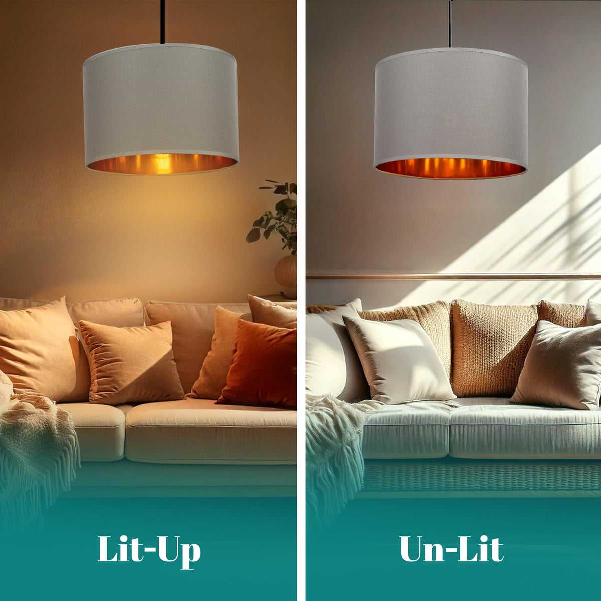 GIGGI Fabric Lamp Shades with Golden Inner Light Shade Ceiling – Modern Lampshades for Ceiling Lights, Lamp Shades for Table Lamps, Floor Lamps, Living Room, Bedroom, Home Décor (Green, 12")
