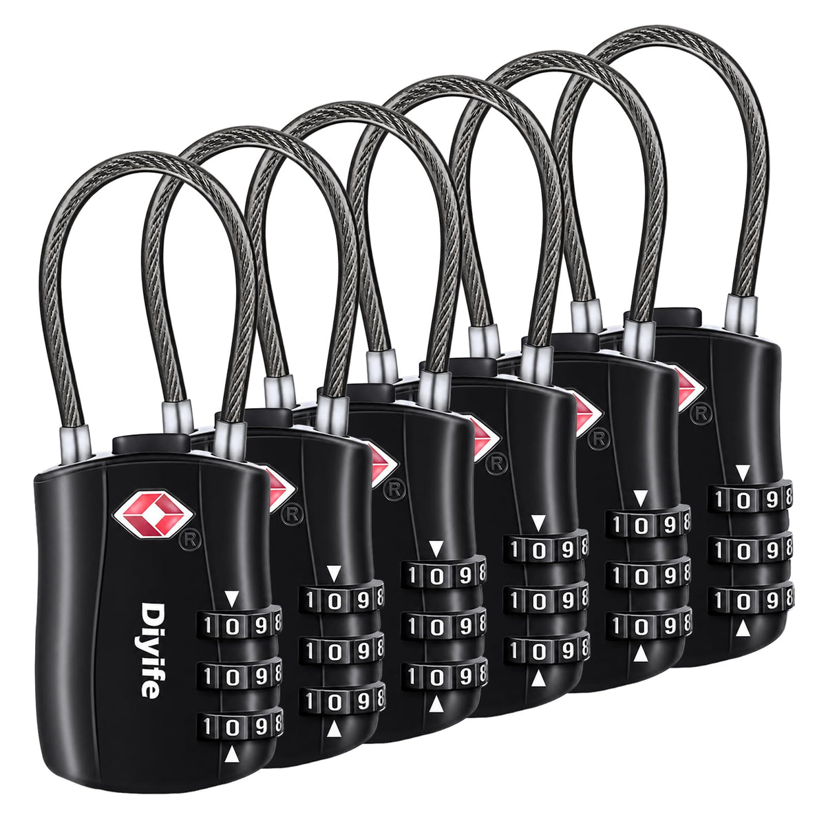 Diyife TSA Approved Luggage Locks with Flexible Steel Cable, Easy to Set up