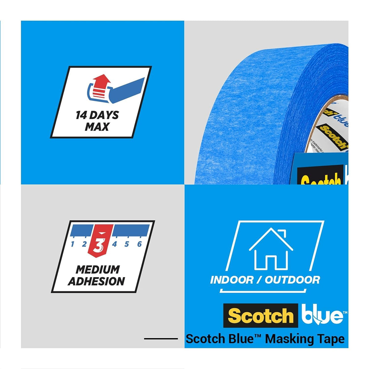 ScotchBlue Multi-Surface Premium Masking Tape, 24mm x 41m, 1 Roll/Pack - Scotch Adhesive Blue Painters Tape, For Painting and Decorating, Indoor & Outdoor, Sticks Well, 100% PEFC