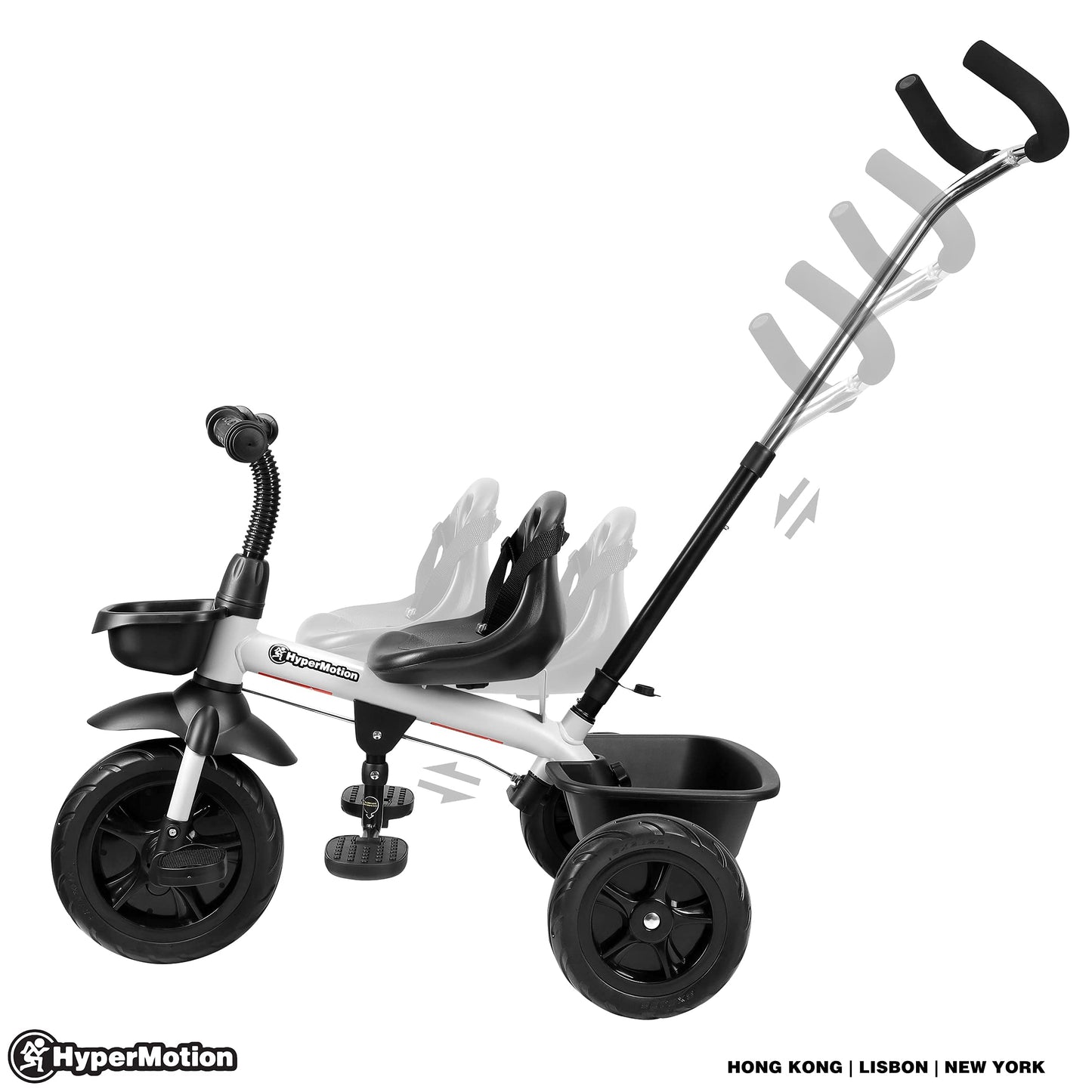 HyperMotion Toddler Tricycle with Parent Handle, Canopy, Safety Belt & Basket — From 12 Months