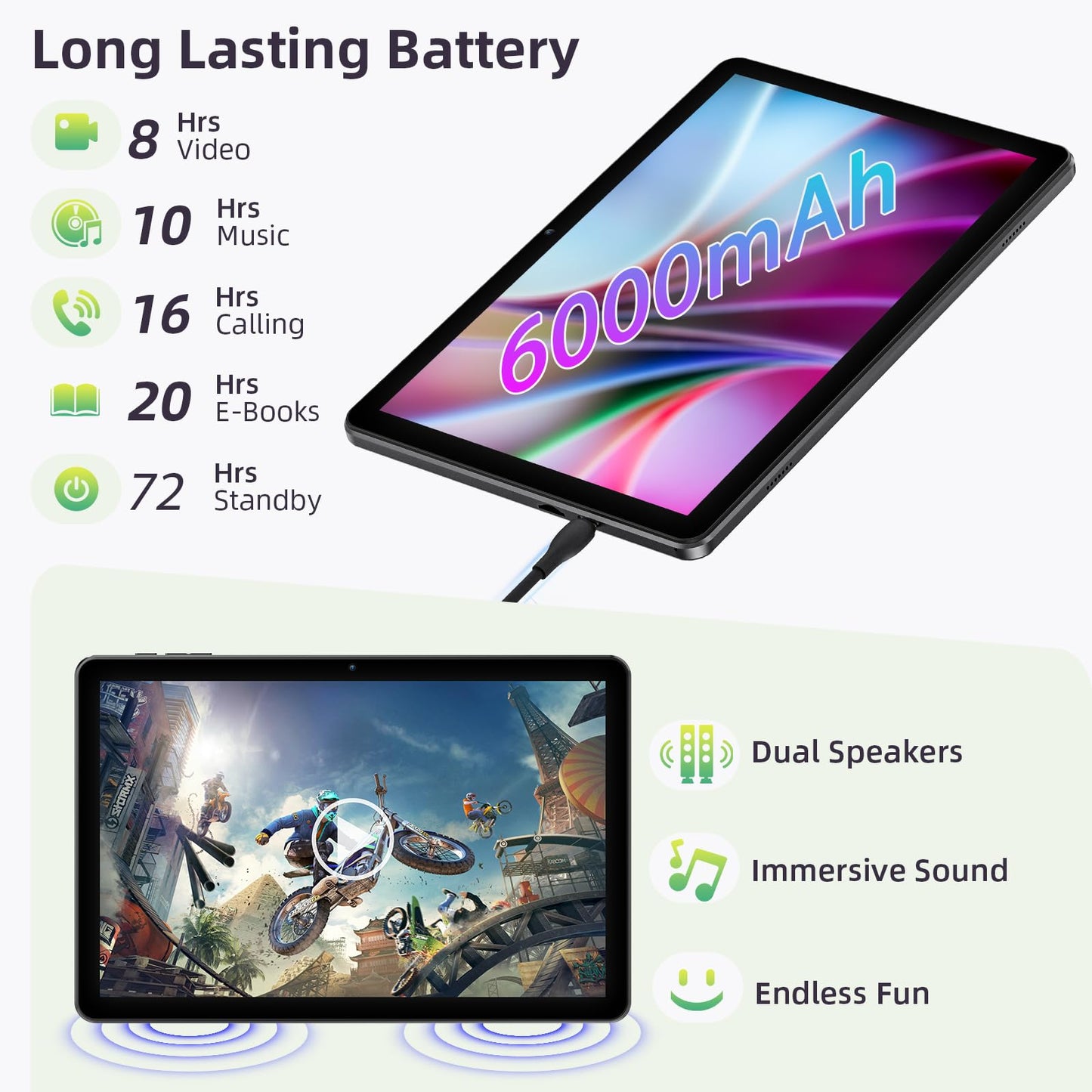 Tablet 10 Inch, Android 15 Tablets with Case, Mouse & Keyboard, Octa-Core, 24GB RAM+128GB ROM+1TB Expand, 1280 x 800 HD IPS Display, Dual Camera, 6000mAh, WiFi 6, BT 5.0, Widevine L1, GPS (Gray)