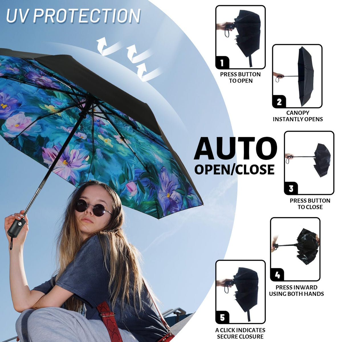SY COMPACT Travel Umbrella Windproof Automatic Unbreakable UV Protection