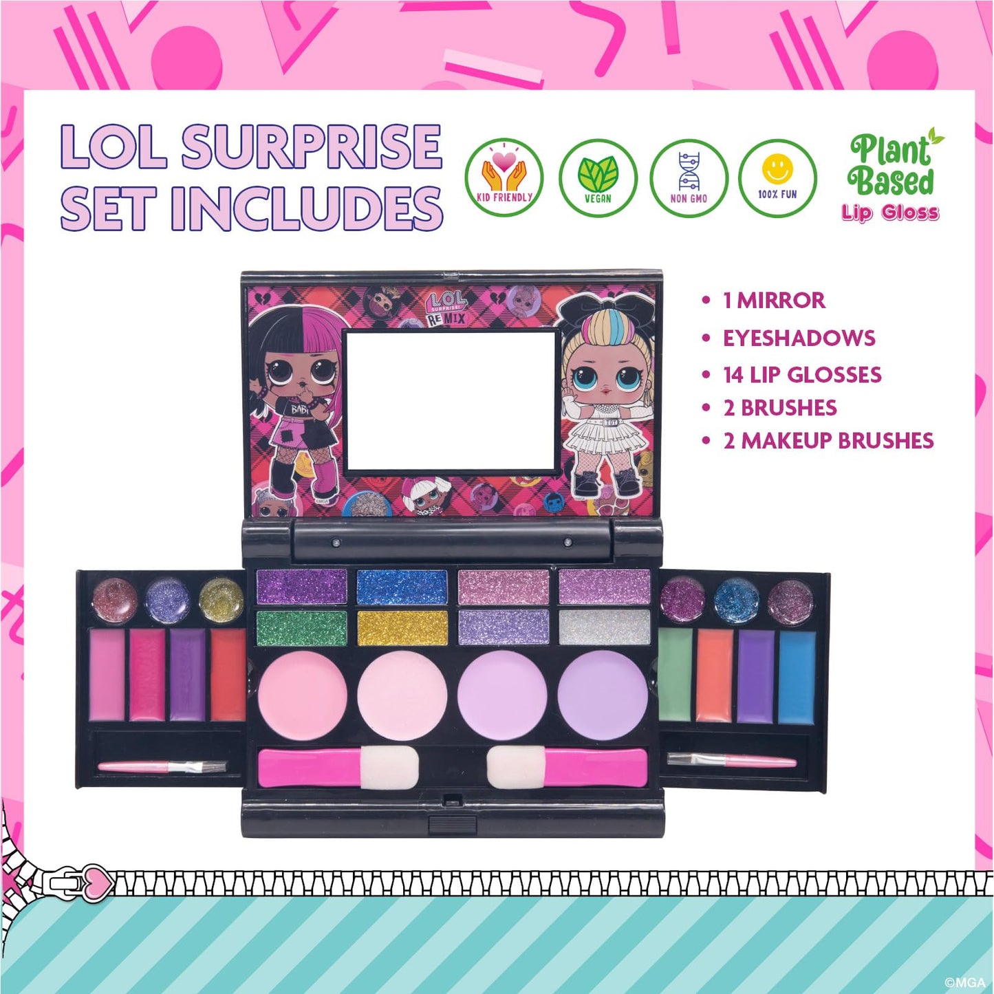 L.O.L Surprise! All-in-One Kids Cosmetic Compact Set Includes Washable Lip Gloss, Eye Shimmer, Cheek Shimmer, Brushes Colorful Portable Beauty Set for Girls, Kids, and Toddlers Ages 5+ by Townley Girl
