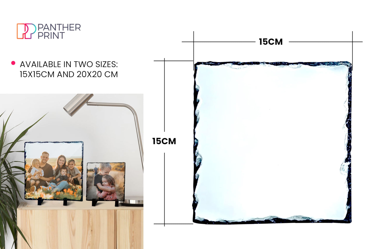 Personalised Photo Slate, 20 x 20cm - Square-Shaped Rock Pictures, Glossy Print & Full Colour Finish - Personalised Picture Gifts in Natural Rock With Carved Edges for Home & Office