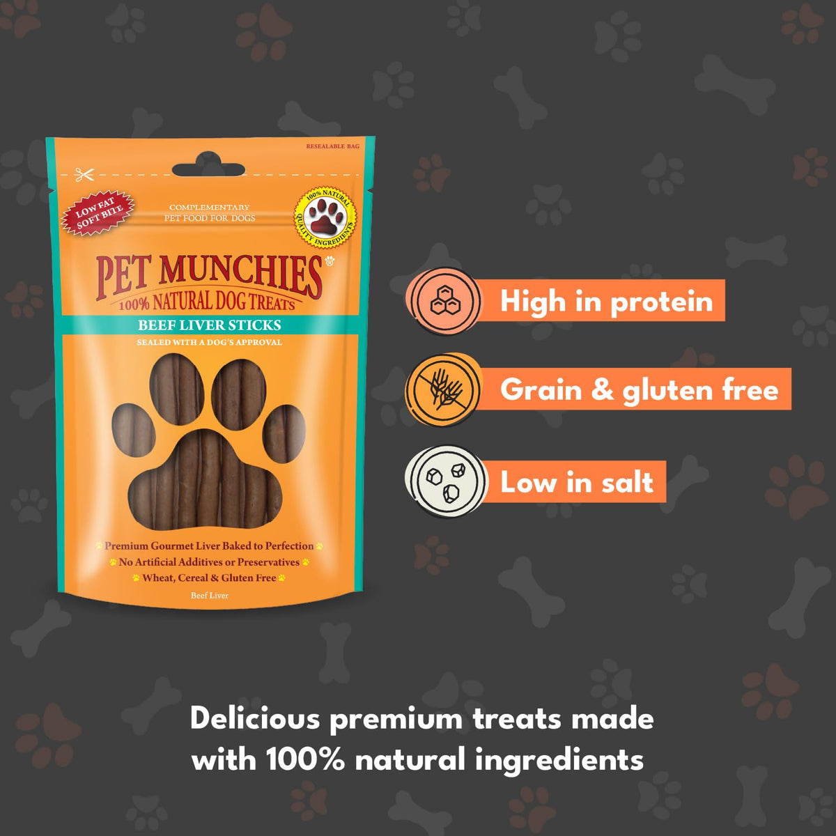 Pet Munchies Venison & Beef Liver Dog Training Treats, Grain Free Tasty Bites with Natural Real Meat, Low in Fat 50g