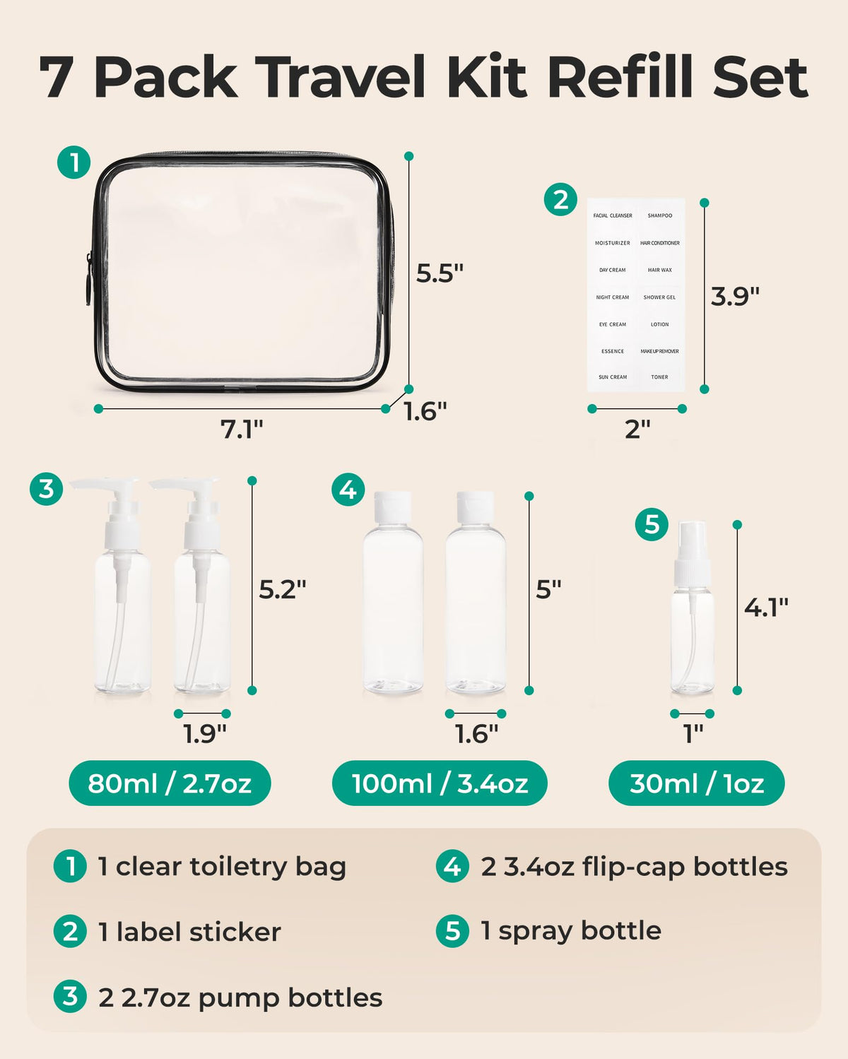 BAGSMART 2pcs Clear Toiletry Bag TSA Travel Essential for Makeup Liquids (Pack of 2)