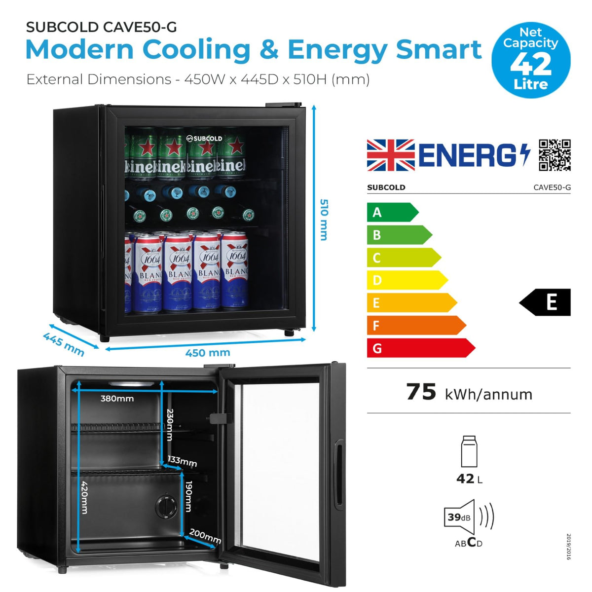 Subcold Cave35 Beer Fridge | 35L | 0-8°C | LED | Stainless Steel Door