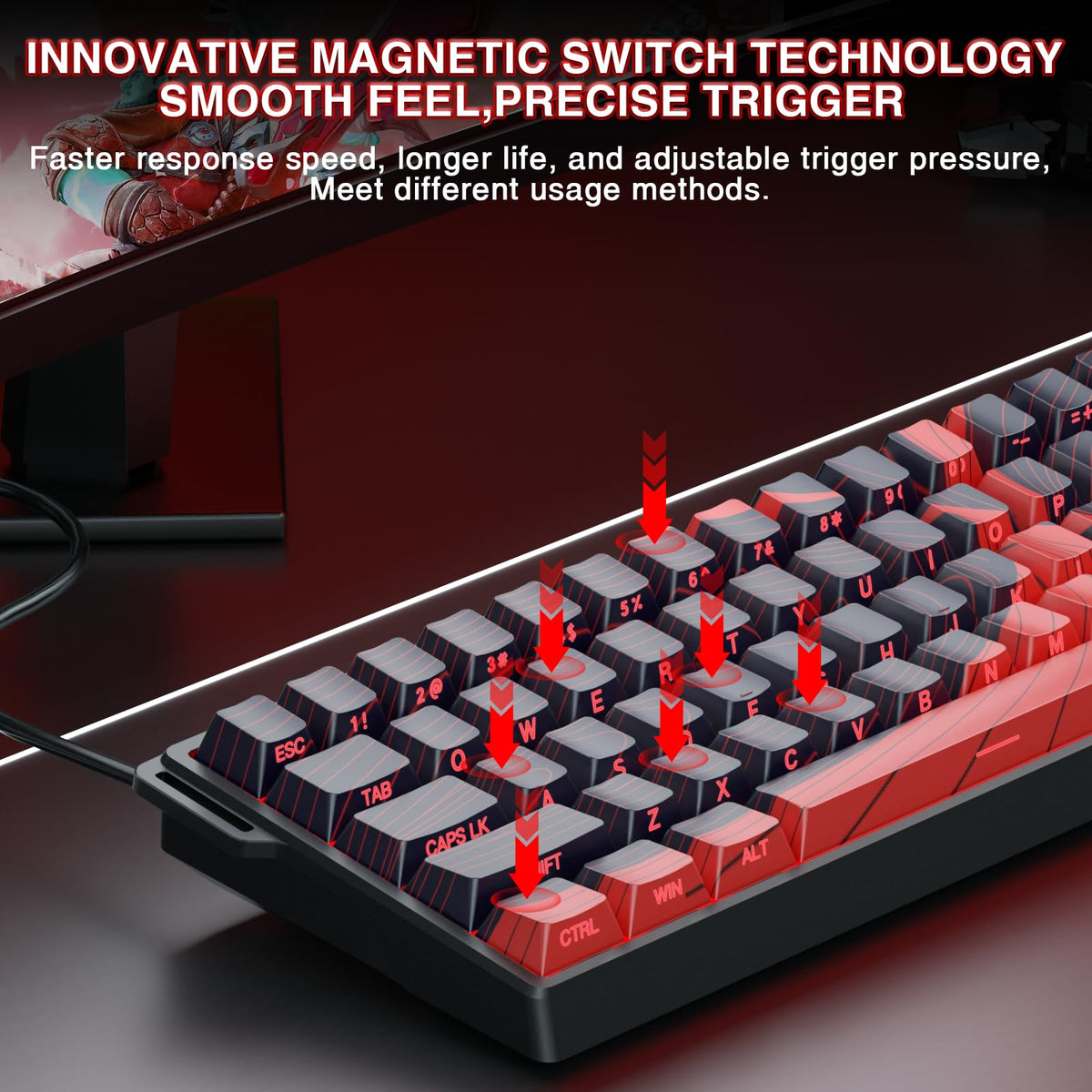 AULA WIN60 HE Mechanical Gaming Keyboard Wired,Hall Effect Magnetic Switches,Adjustable Actuation Rapid Trigger,8K Polling Rate,RGB Backlight,60% Percent Keyboard for Mac/Win (BLACK) (Pack of 2)