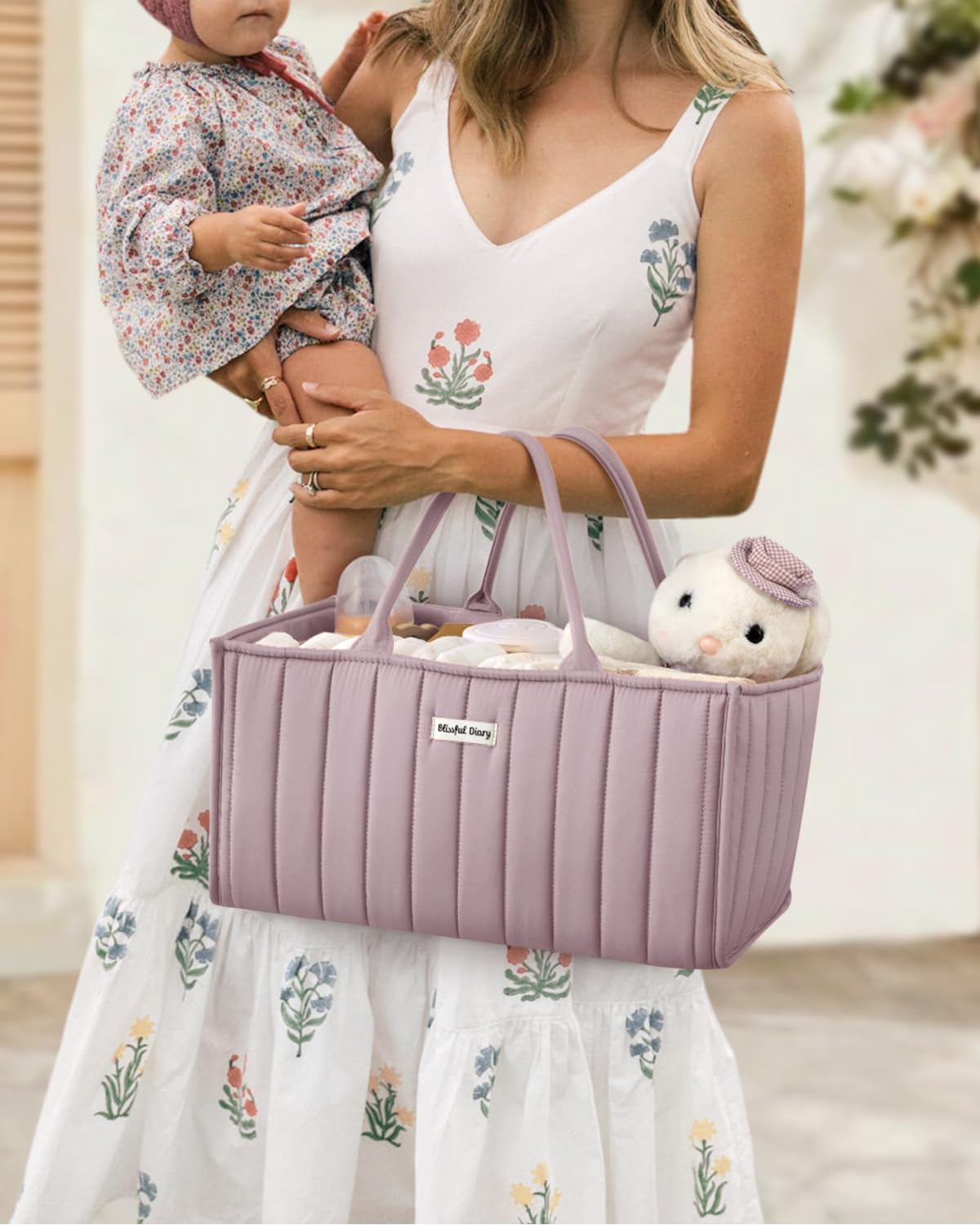 Blissful Diary Nappy Caddy Organiser, Baby Diaper Caddy for Nappy Station, Stylish Storage Basket for Newborn Essentials, Baby Shower Gifts for Girl or Boy, Woodland Cream