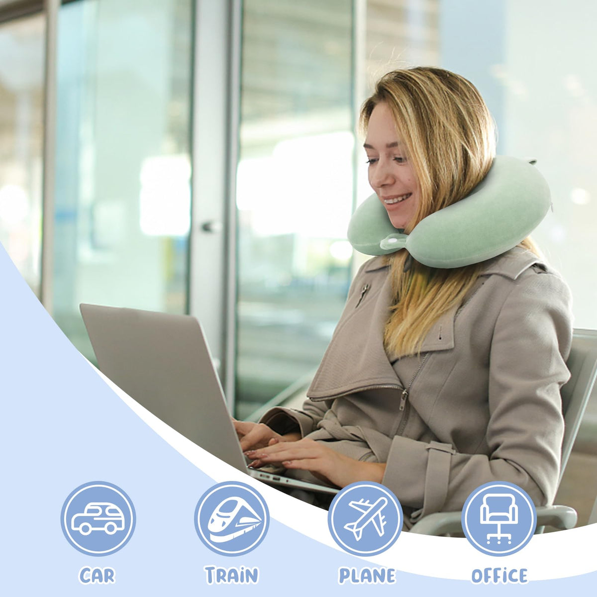 WENGX Travel Neck Pillow With Storage Bag Memory Foam Head Support Flight Pillows Cushion for Airplane Train Car Office Travel Essential for a Long Hauls Sleeping Rest(Pale Pink)