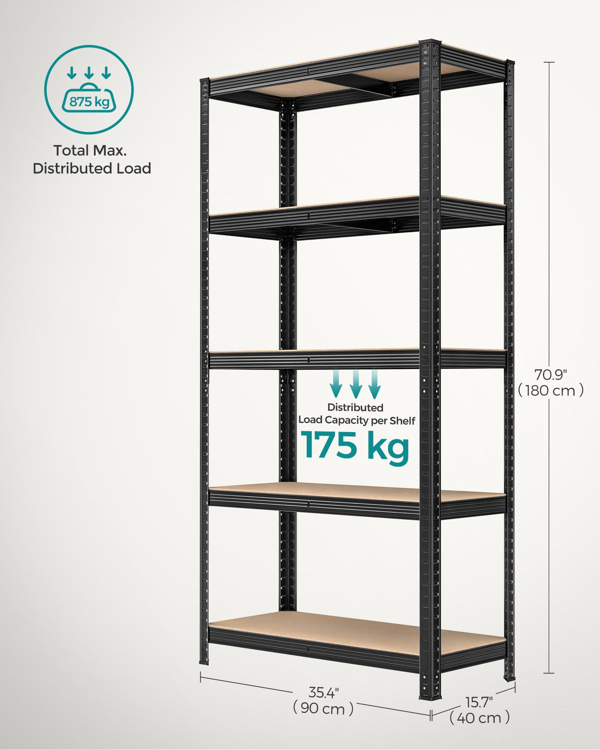 SONGMICS 5-Tier Heavy-Duty Shelving Units, Set of 2, Boltless Assembly