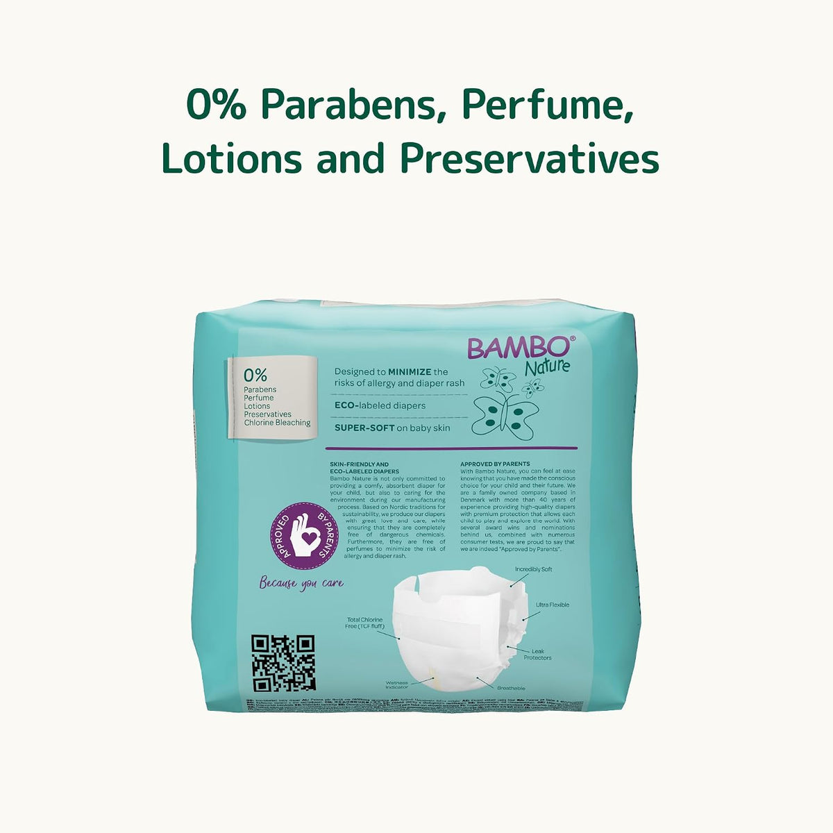 Bambo Nature Premium Eco Nappies, Premature Size 0 (2-7lb/1-3kg), XXS, Pack of 24, Eco-Labelled Nappies, Enhanced Leakage Protection, Secure and Comfortable Baby Nappy