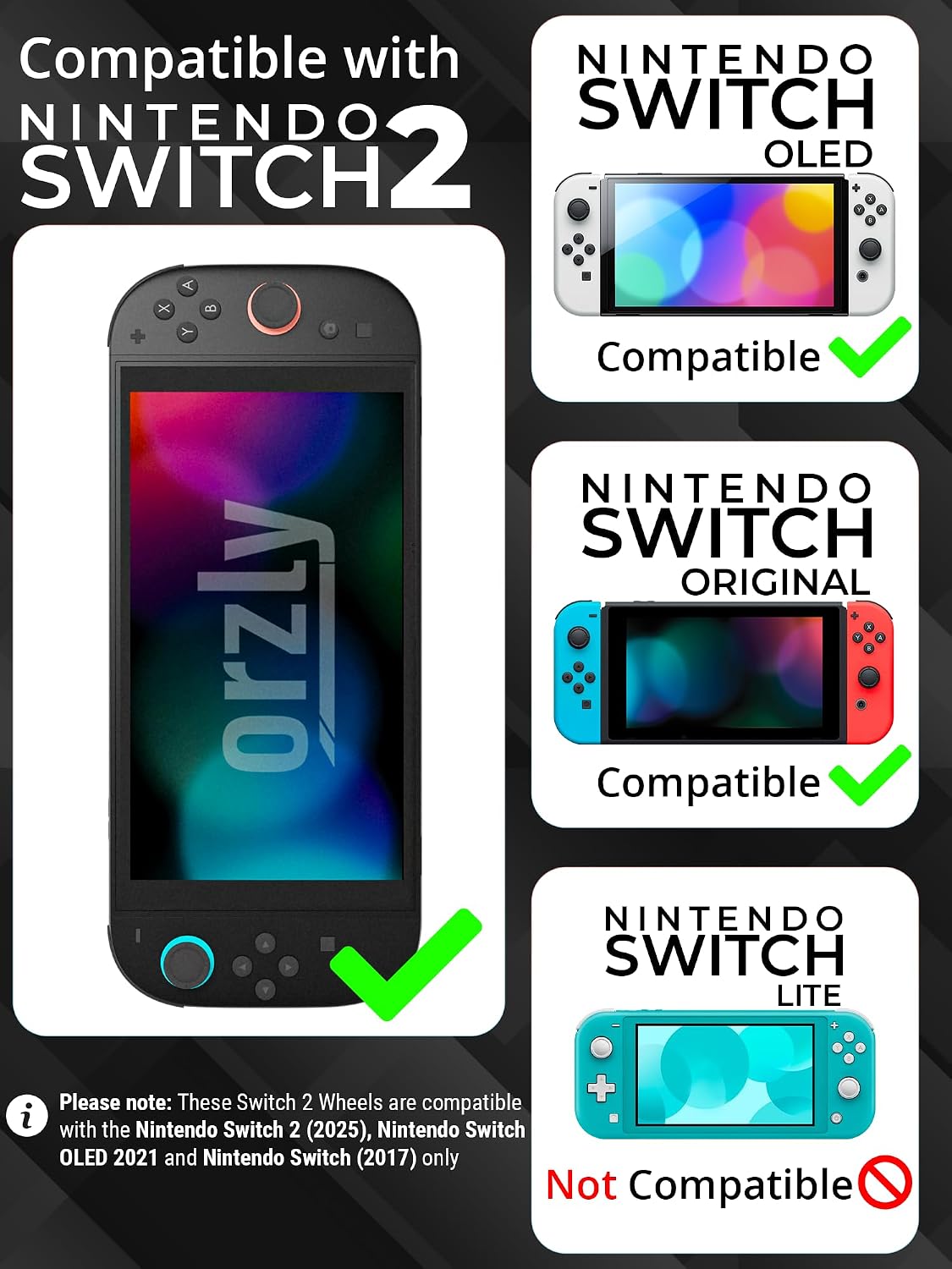Orzly Racing Steering Wheels – Compatible with Switch 2 (2025 Console) – Party Pack of 4 Joy-Con Controller Attachments for Racing Games (2 Black, 1 Blue, 1 Red)