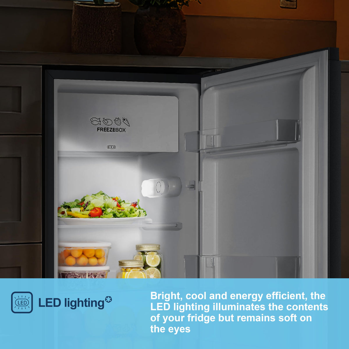 Fridgemaster 45L Table Top Mini Fridge MUR4545, 45cm Compact Refrigerator with Adjustable Thermostat, Reversible Door, 39dB Low Noise, White, Energy Class E