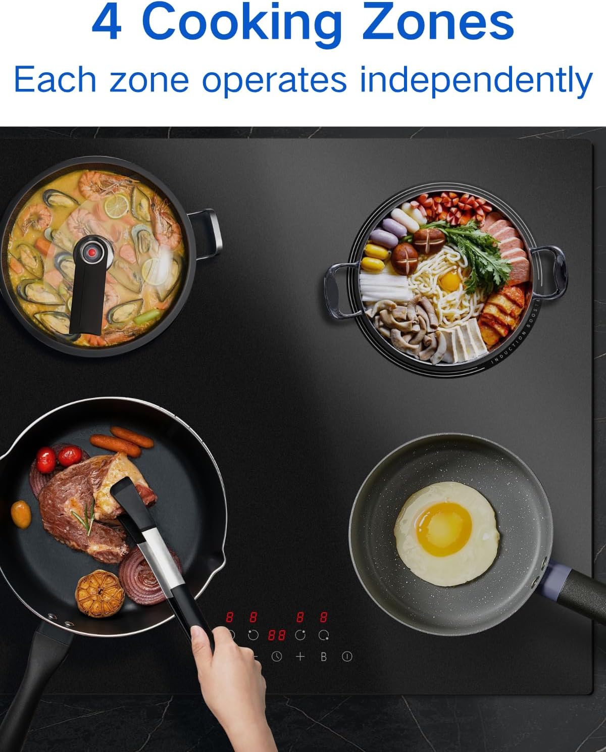 13A Plug in Induction Hob 2800W 4 Zone ILVA Glass Boost Pause ChildLock