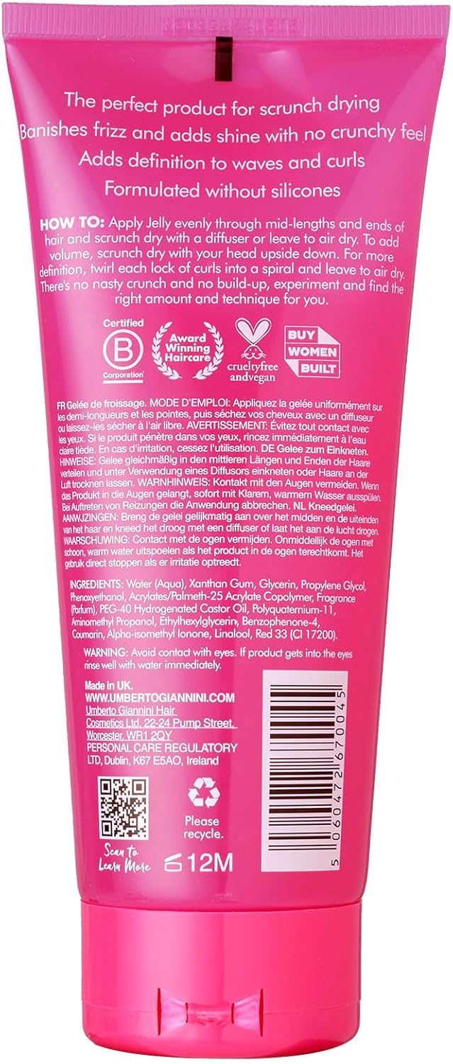 Umberto Giannini Curl Scrunching Jelly - Curl Defining gel for all curl types, waves, curls and coils for defined, shiny curls