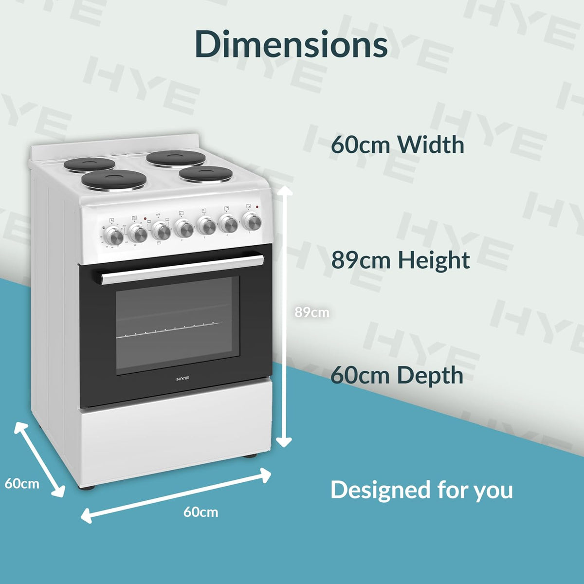 HYE 60cm Freestanding Cooker - Electric Cooker with Kitchen Stove, White