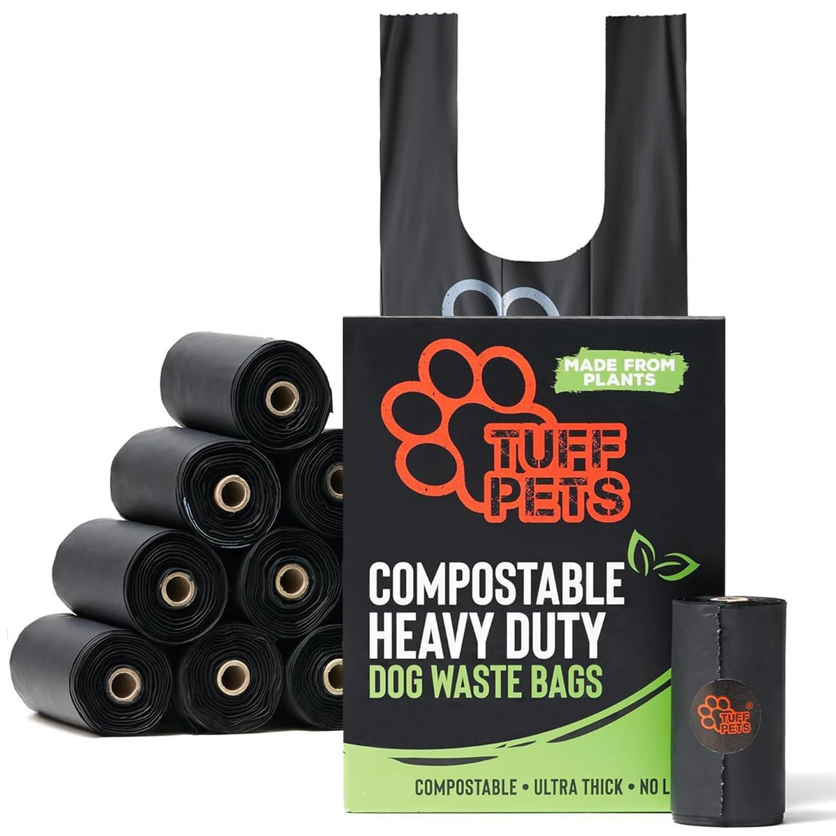 Tuff Pets Dog Poo Bags with Tie Handles, Extra Thick and Strong, 16 Rolls