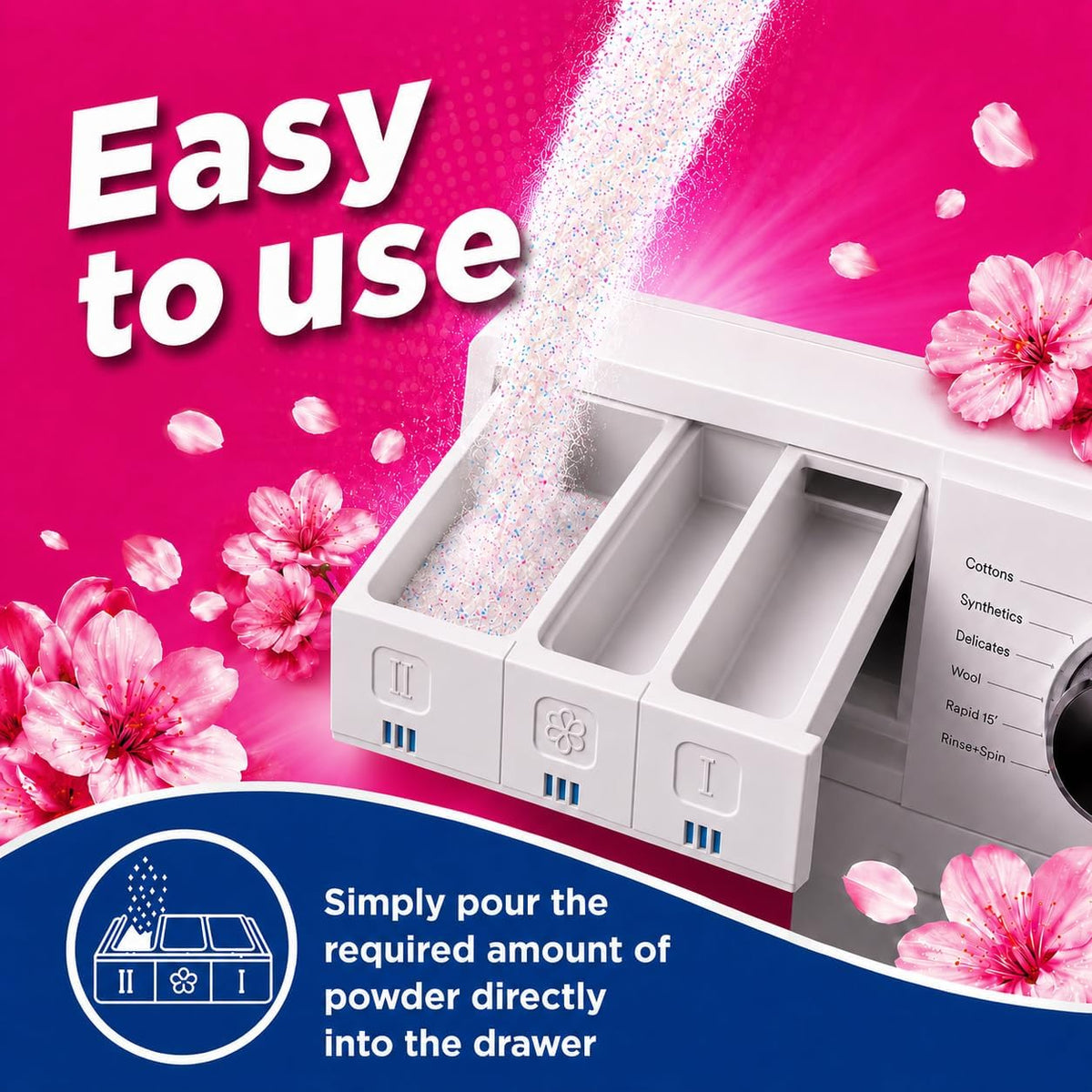 Daz Cherry Blossom Washing Powder 120 Washes, Bio Laundry Detergent