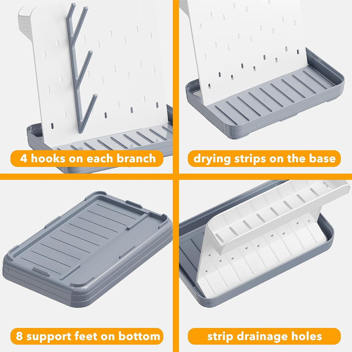 SpaceAid Baby Bottle Drying Rack with 20 Hooks, White and Gray