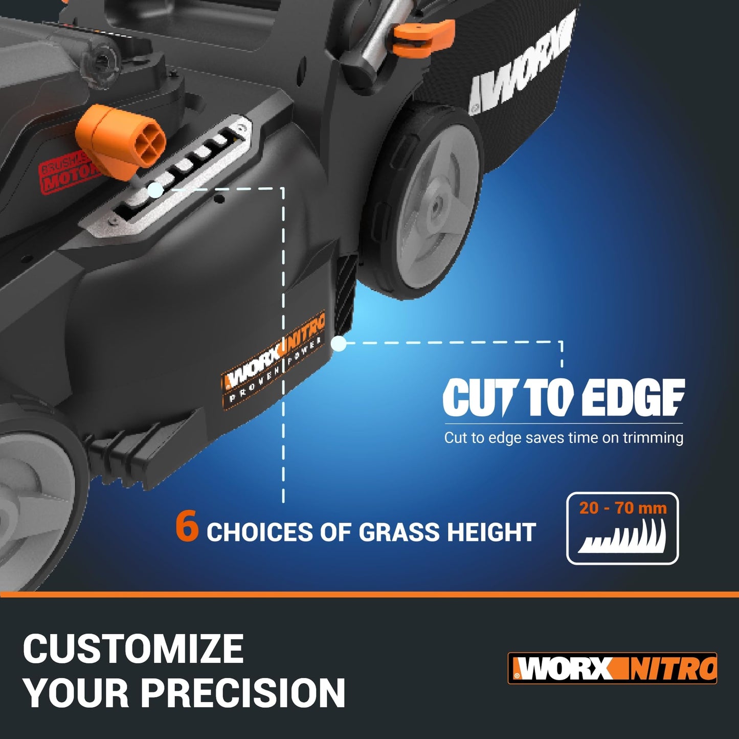 Worx WG779E.2 40V 34cm Cordless Lawnmower, ideal for Gardens up to 230㎡, Cut-to-Edge, striped Lawn Roller, foldable Handle, PowerShare, includes 2x 2.0Ah Batteries, Charger & 30L Grass collection bag