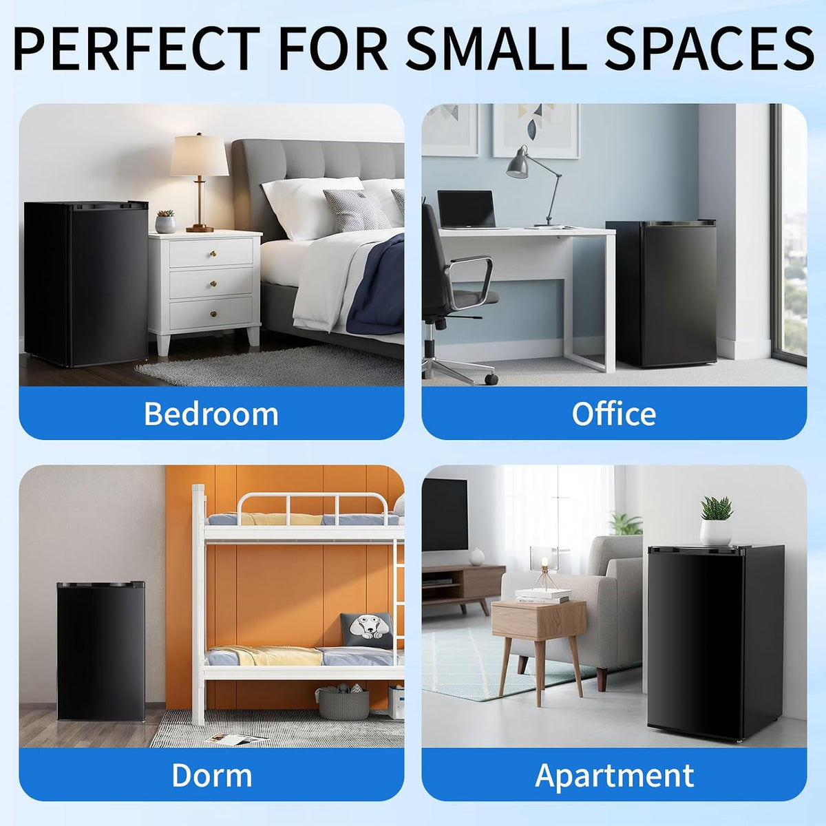 91 L Mini Fridge with Freezer, Single Door Small Refrigerator, Dorm Fridge with 7 Adjustable Thermostat, Energy Saving, Low Noise, Compact Refrigerator for Office, Bedroom, Dorm, Black