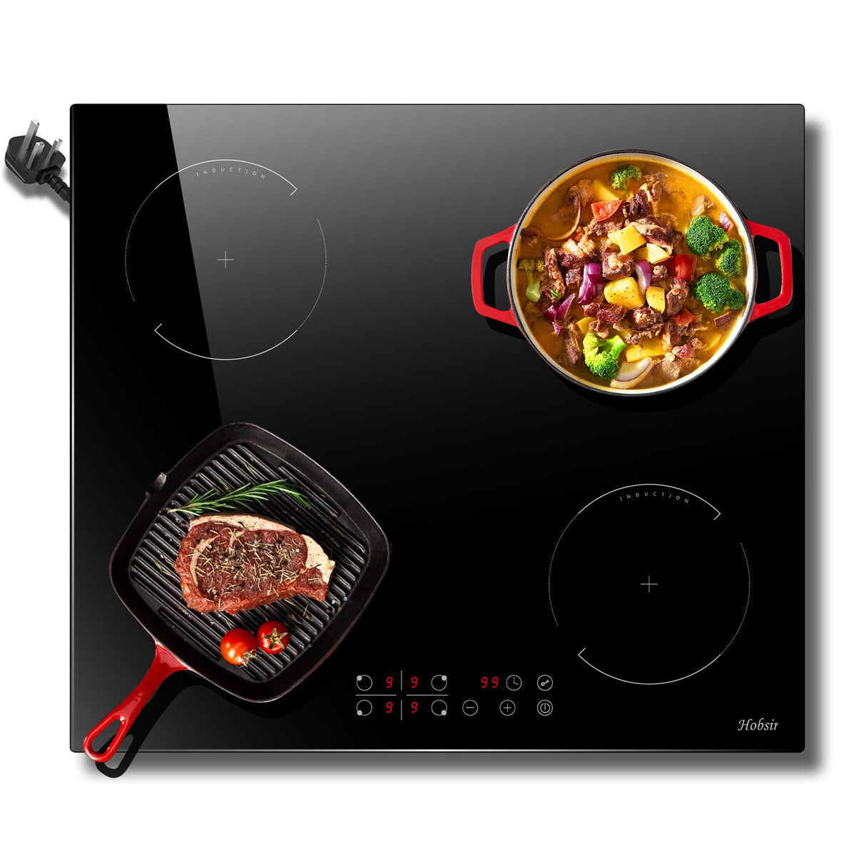 Hobsir Induction Hob with Flex Zone, Built-in Electric Hob 4 Burners 60 cm