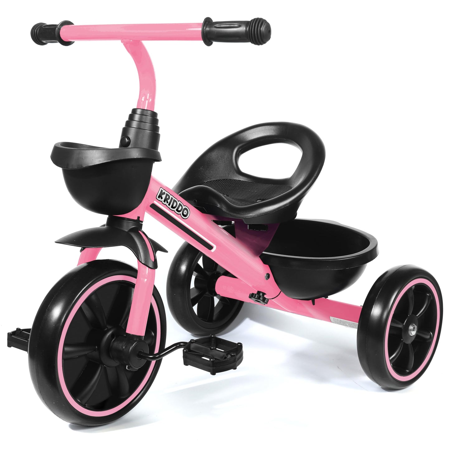 KRIDDO Toddler Tricycle — Anti-Tip Design, BPA-Free | Ages 18 Months to 4 Years | Pink