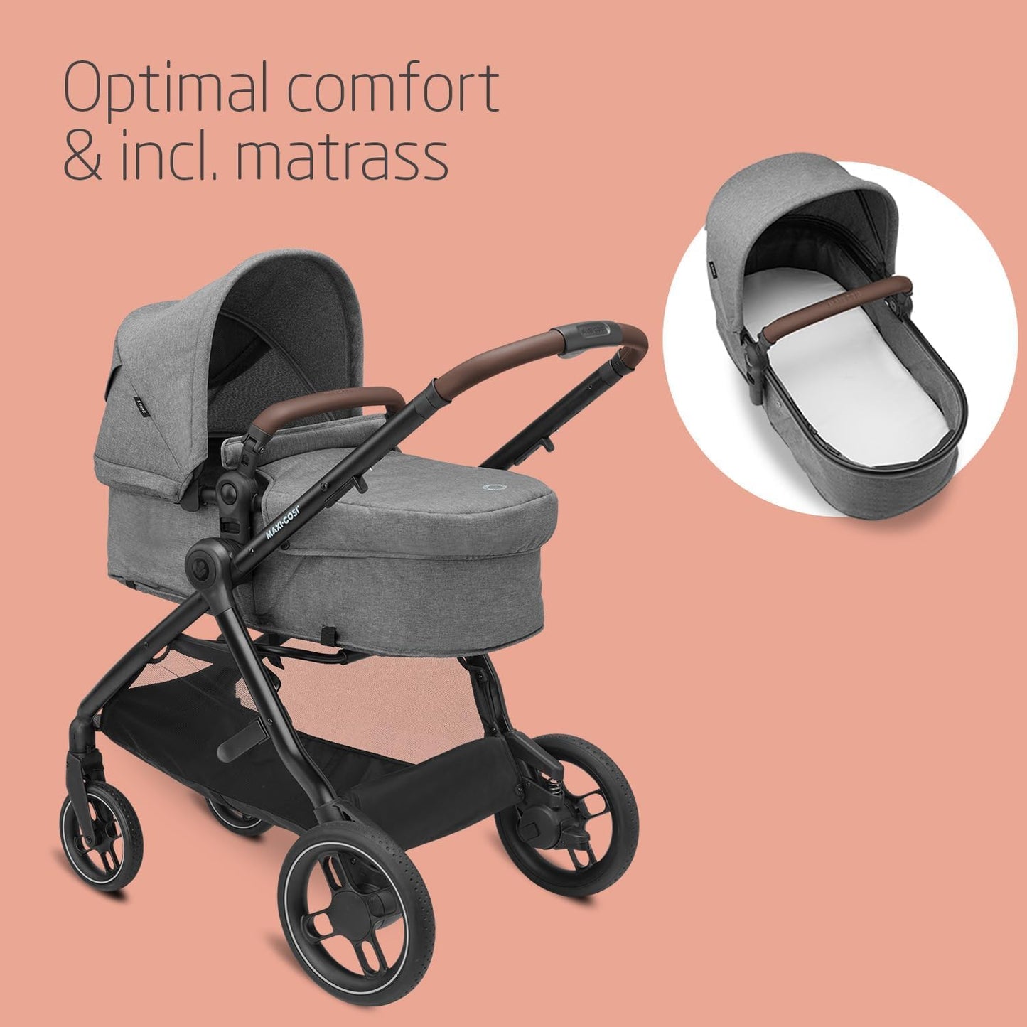 Maxi-Cosi Zelia S Trio 3-in-1 Prams Travel System, 0 - 4 Years, Up to 22 kg, Foldable, Compact and Reclining Baby Pushchair, with CabrioFix S i-Size Baby Car Seat, Accessories, Nursery Bag, Grey