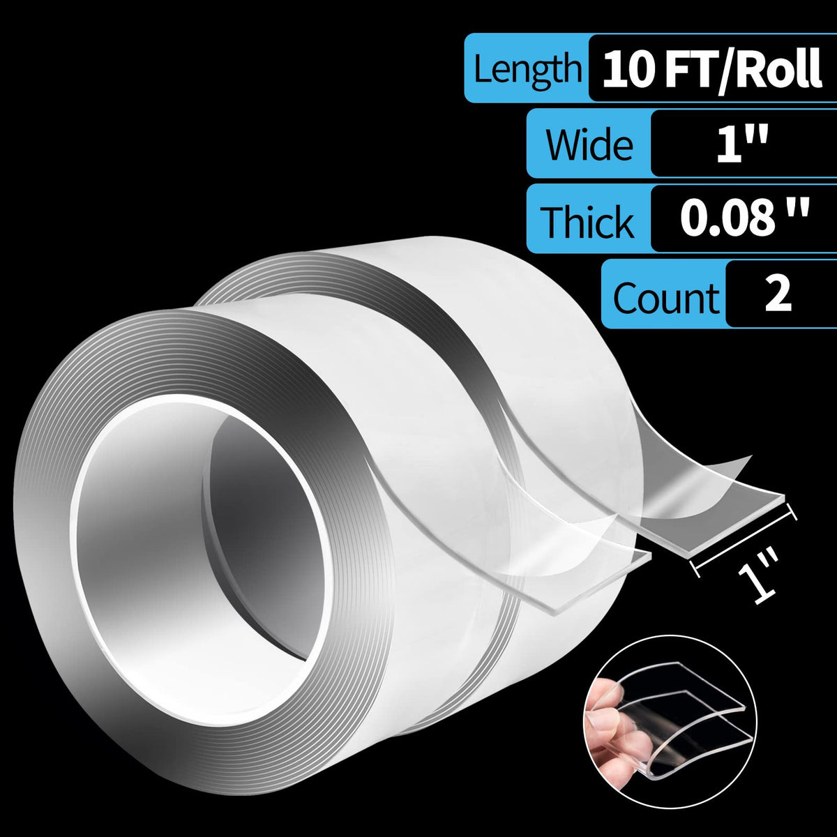 Art3d Double-Sided Tape (10FT), Traceless, Removable, Reusable, Washable - Multipurpose Tape as Seen on TV