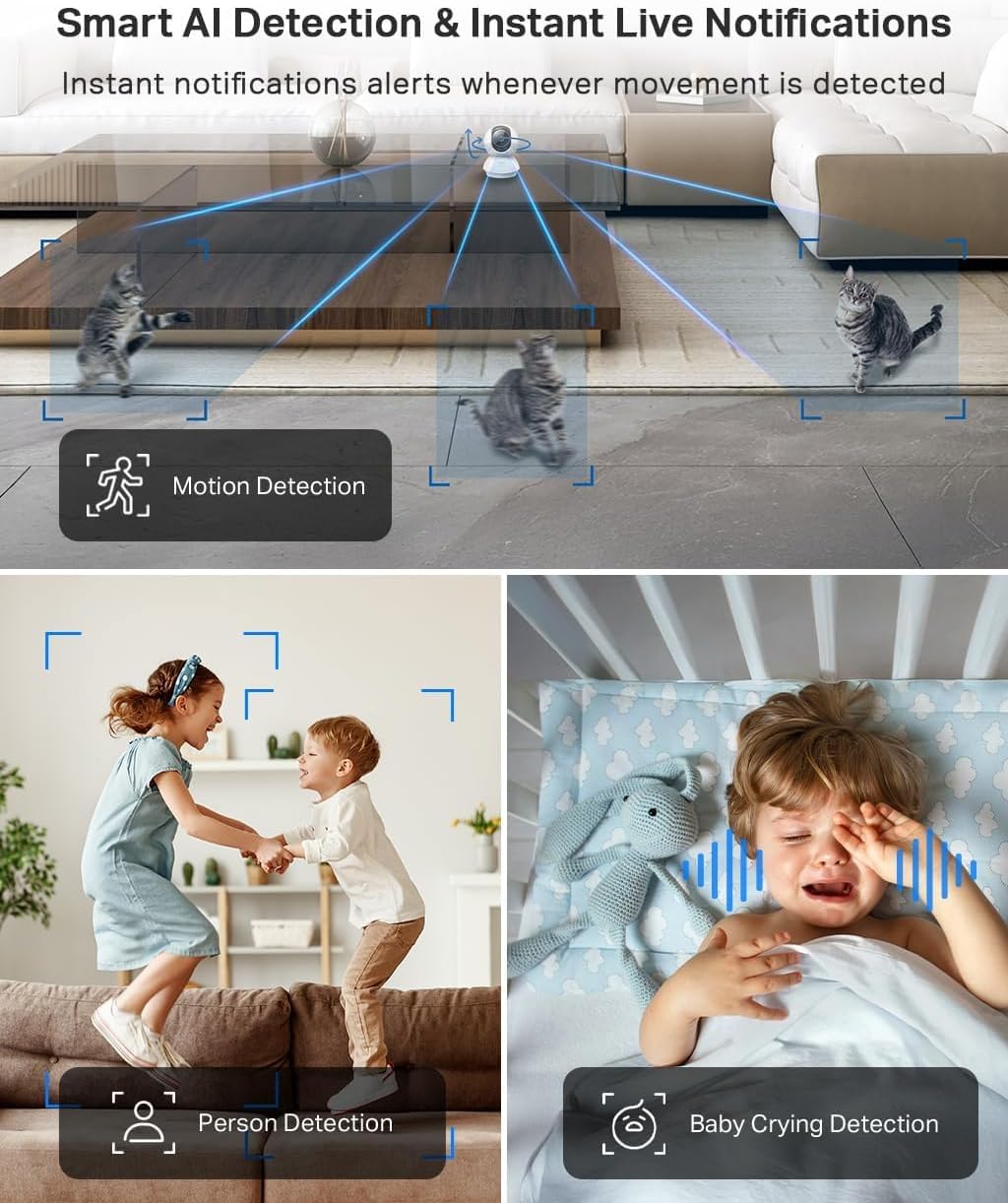 Tapo TP-Link 2K Pan Tilt Security Camera for Baby Monitor, Dog Camera w/Motion Detection, 2-Way Audio Siren, Night Vision, Cloud &SD Card Storage (Up to 256 GB), Works with Alexa & Google Home (C210)