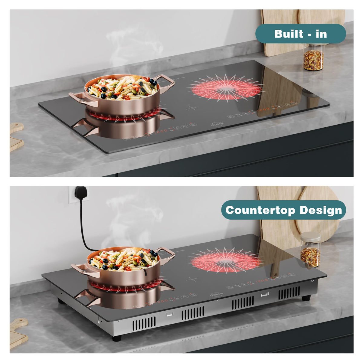 Hobsir Plug in Ceramic Hob, 2 Ring Electric Hob 60 cm