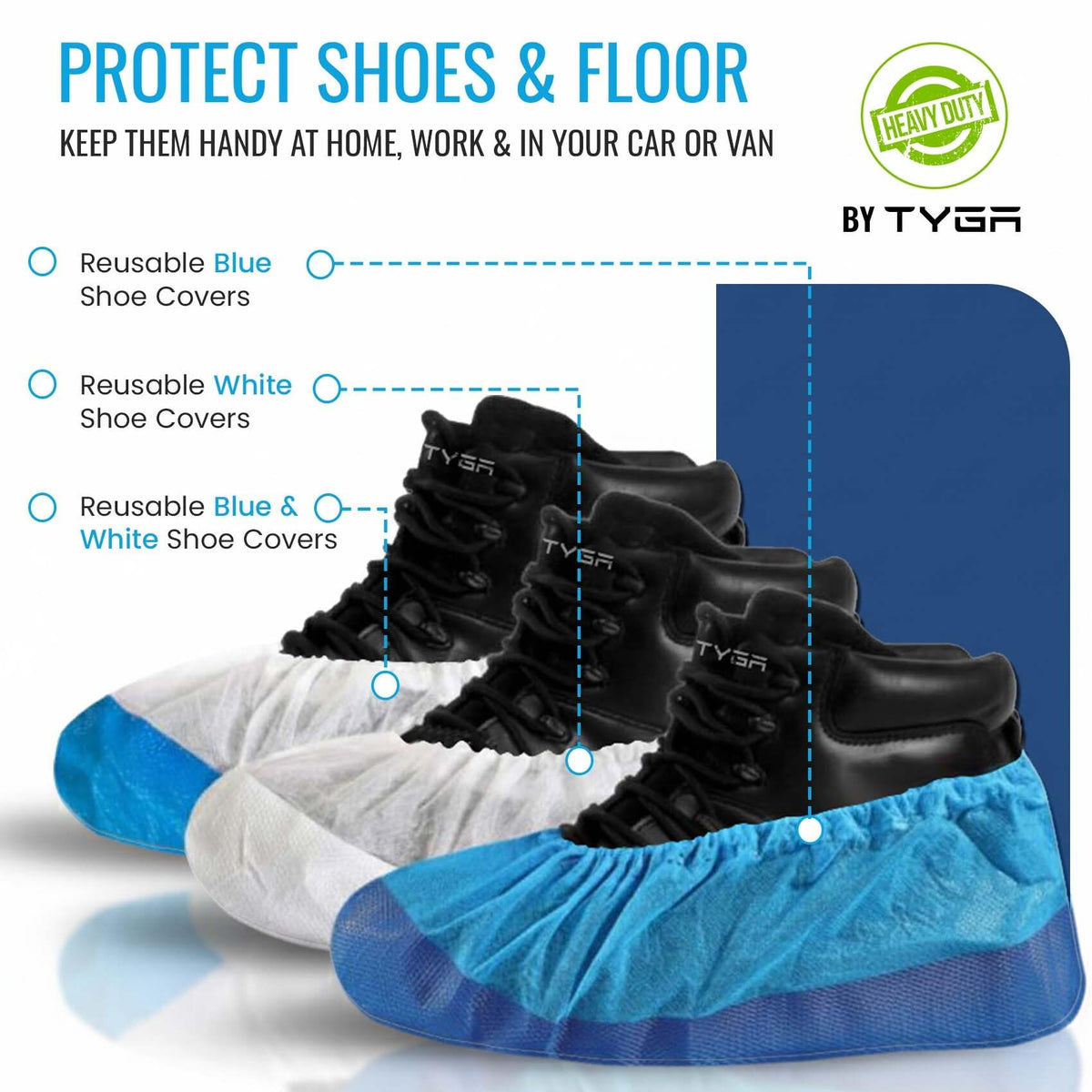 TYGA 20 Pieces Waterproof Reusable Shoe Covers - Blue