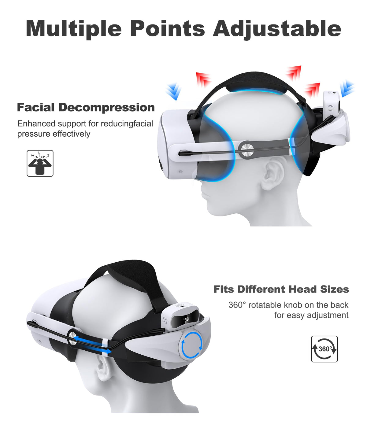 Comfort Head Strap for Meta Quest 3/3S/Meta Quest 2,VR Headset Elite Strap Replacement for Oculus Quest 3/3S/2 Accessories,Stable Elite Strap Pressure-Reduce Headstrap