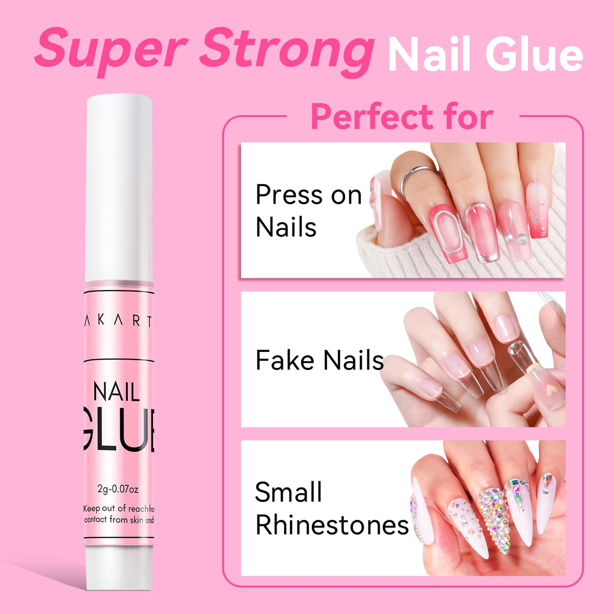 Makartt Extra Strong Nail Glue with Brush – 5s Dries Quickly, Long-Lasting Hold, 7ml Acrylic Adhesive for Nail Tips, Fake Nails & Repairs, No Nail Lamp Needed