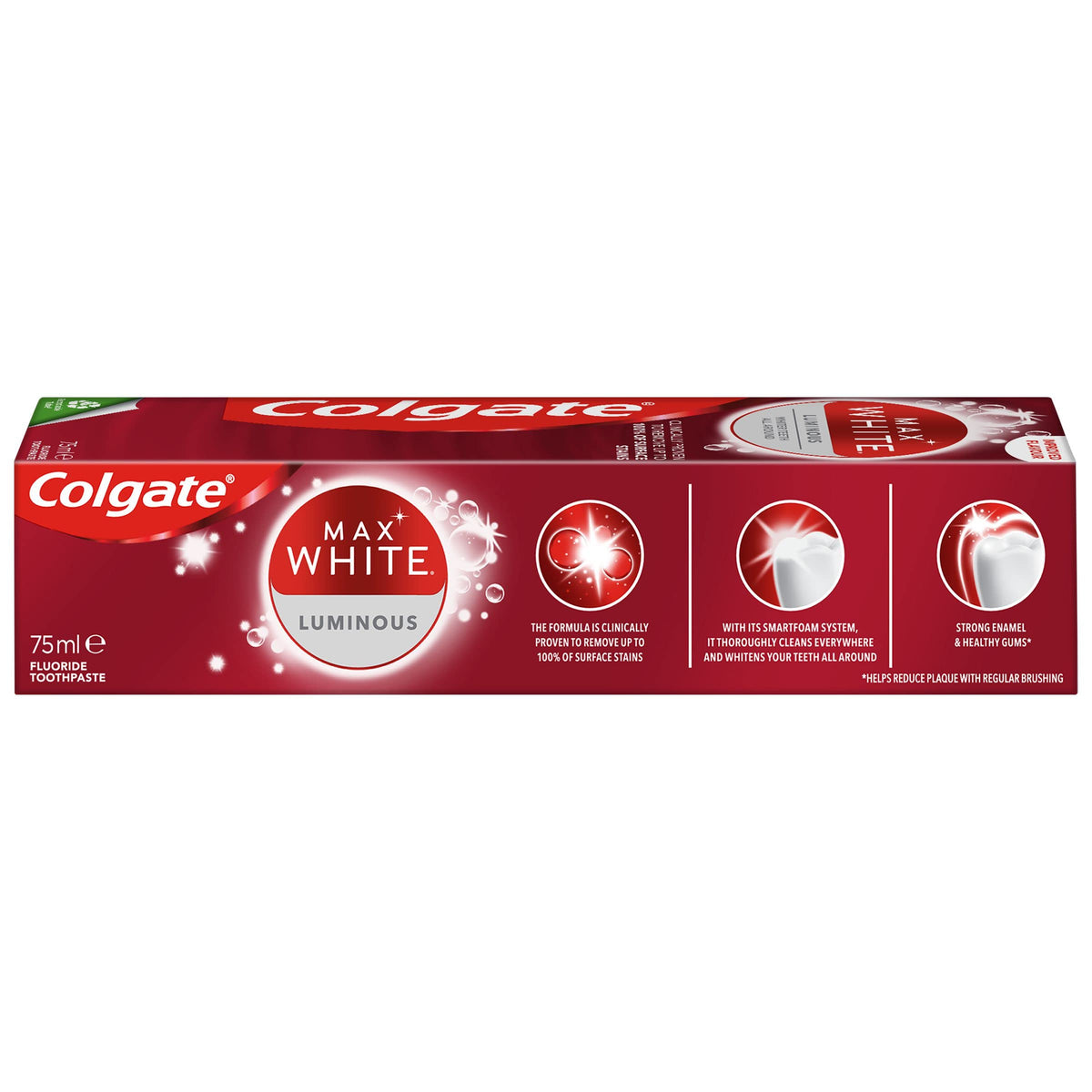 Colgate Max White Purple Reveal Teeth Whitening Toothpaste - Clinically Proven to Remove up to 100% of Surface Stains** - Fluoride Toothpaste - Colgate Multipack - 4 X 75ml