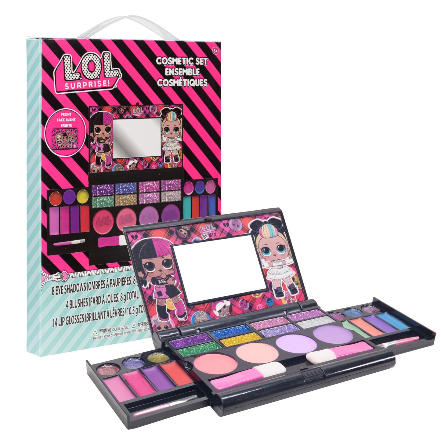 L.O.L Surprise! All-in-One Kids Cosmetic Compact Set Includes Washable Lip Gloss, Eye Shimmer, Cheek Shimmer, Brushes Colorful Portable Beauty Set for Girls, Kids, and Toddlers Ages 5+ by Townley Girl