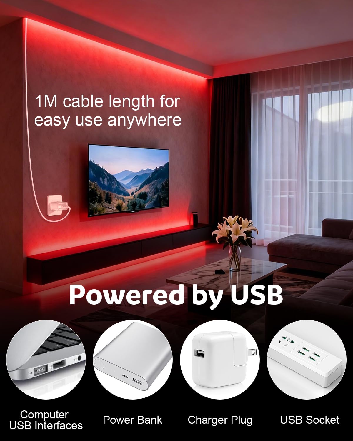 Aclorol 12V Red LED Lights for Bedroom 5M Fleixible COB LED Strip Light