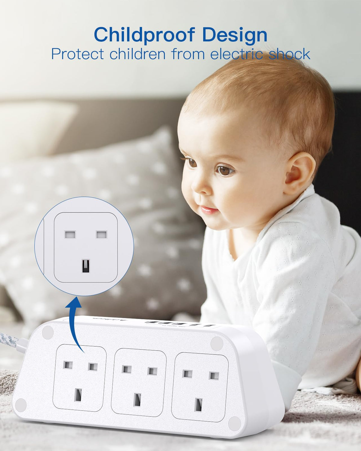 Addtam Extension Lead with USB Slots, 6 Way Outlets 5 USB(5A, 3USB- C Port)