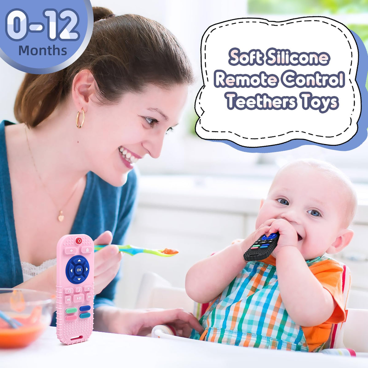 AiTuiTui Baby Teether for Teething Relief Baby Toys 0 3 6 9 12 Months, Sensory Silicone Remote Control Baby Teether Toy for Babies Newborn Infant Boy Girl Autism Toys for Baby Gifts