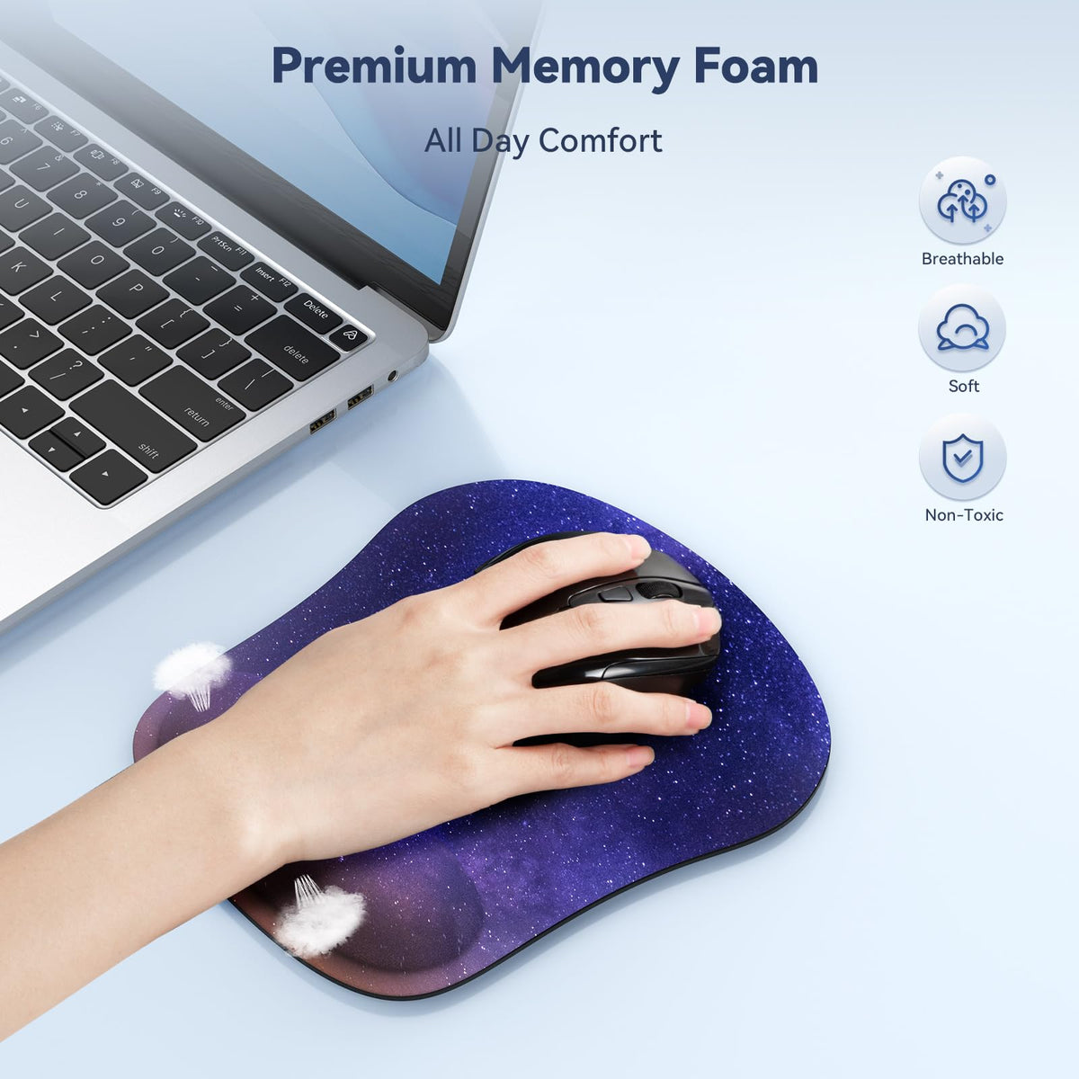 TECKNET 3 Packs Mouse Mat Wrist Support, Mouse Pad with Memory Foam Rest