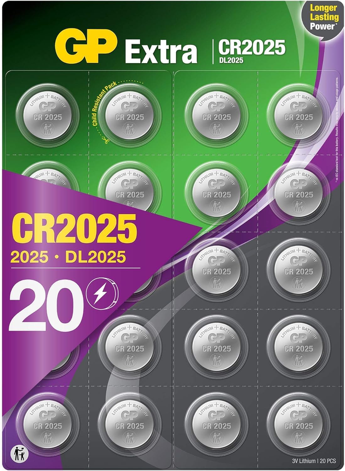 GP CR2025 3V Lithium Coin Cell Batteries – Pack of 20, Car Key Fob
