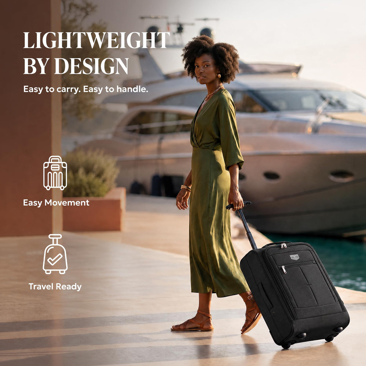 LUGG Lightweight Cabin Luggage, 600D Polyester, Solid Wheels, 45x36x20cm