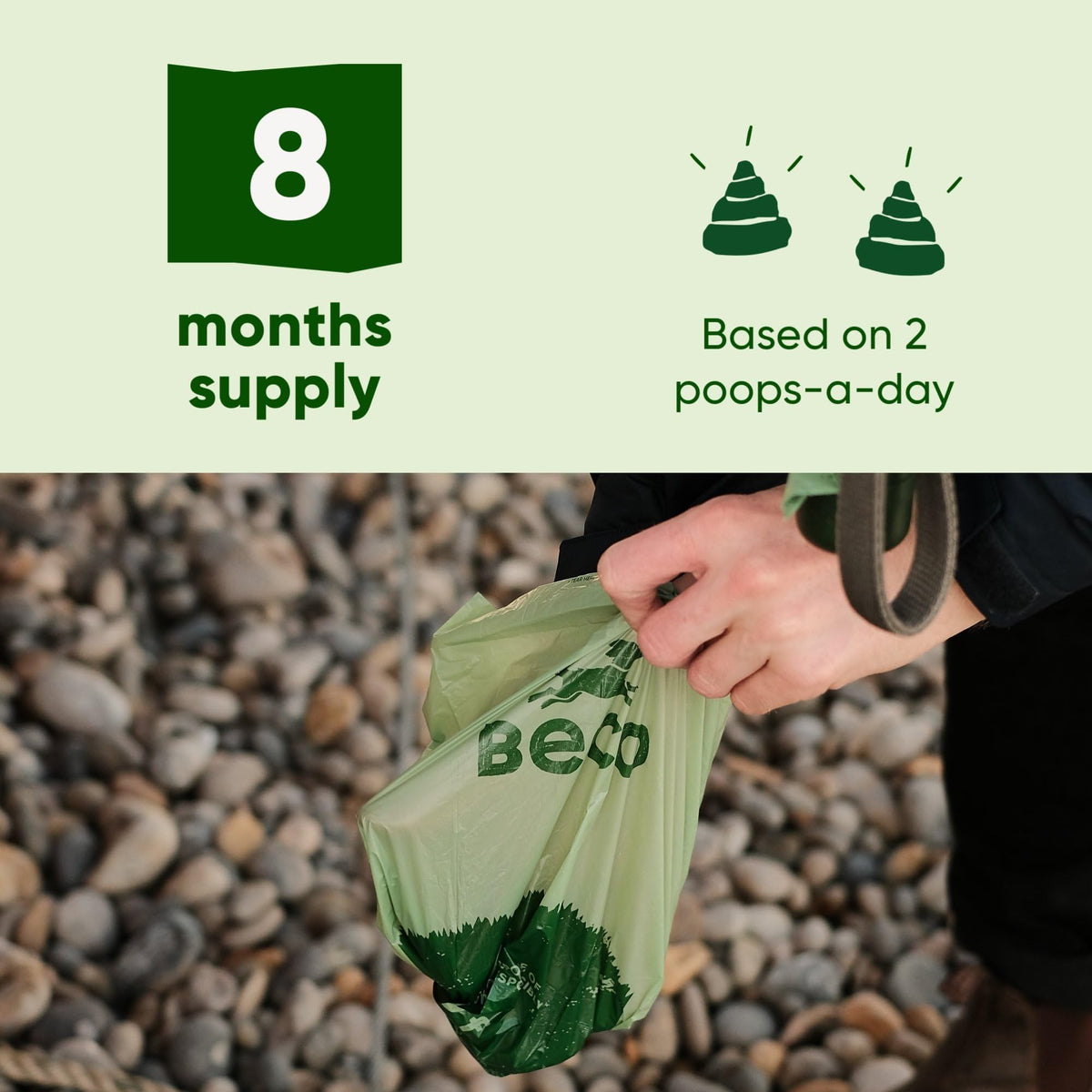 Beco Dog Poo Bags, 94% Recycled Plastic, Unscented Refill Rolls, 270 Bags