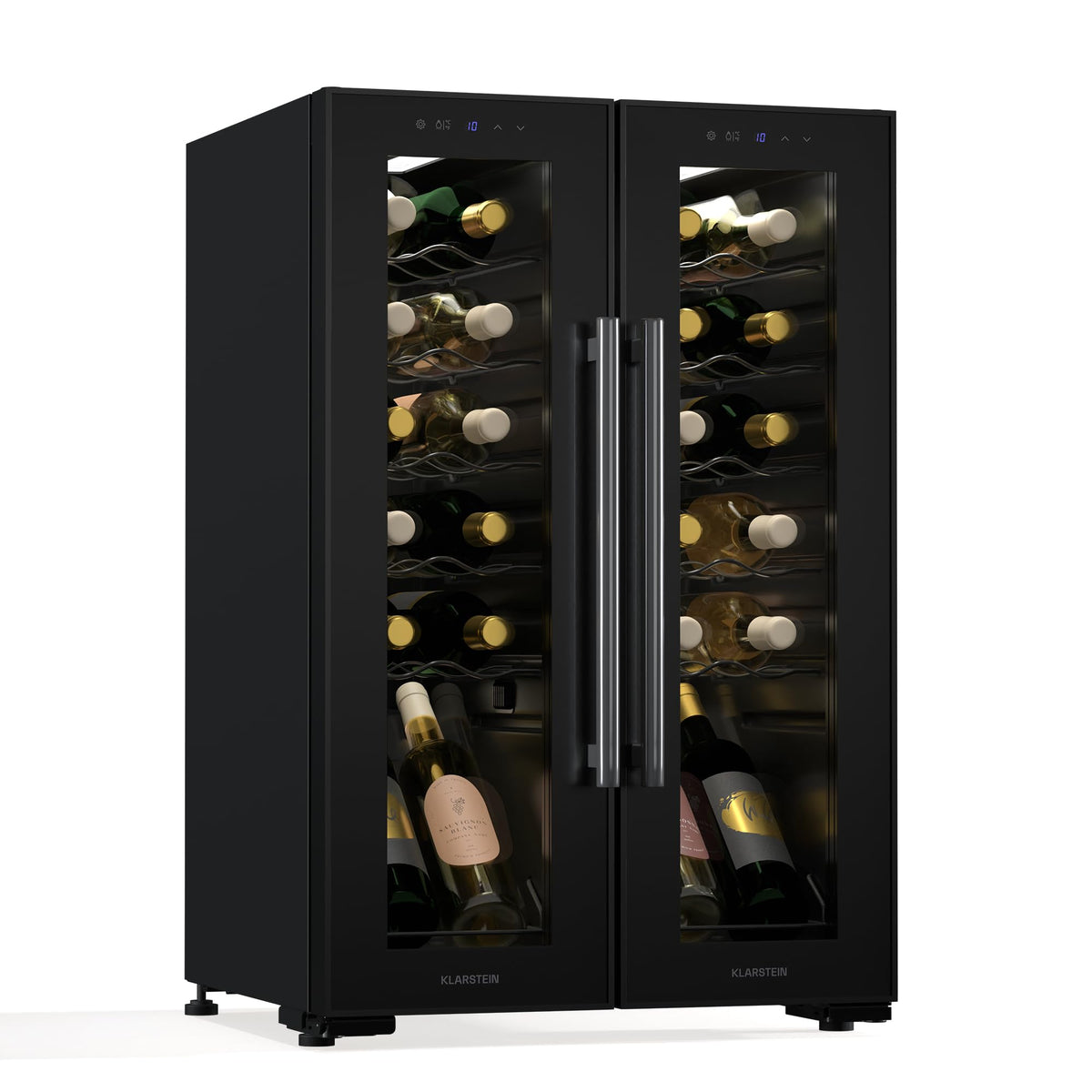 KLARSTEIN Shiraz Wine Cooler Black – 8 Bottles, 1 Zone | Freestanding Wine Fridge with Glass Door, Quiet, 5–18 °C, LED, Stainless Steel Frame