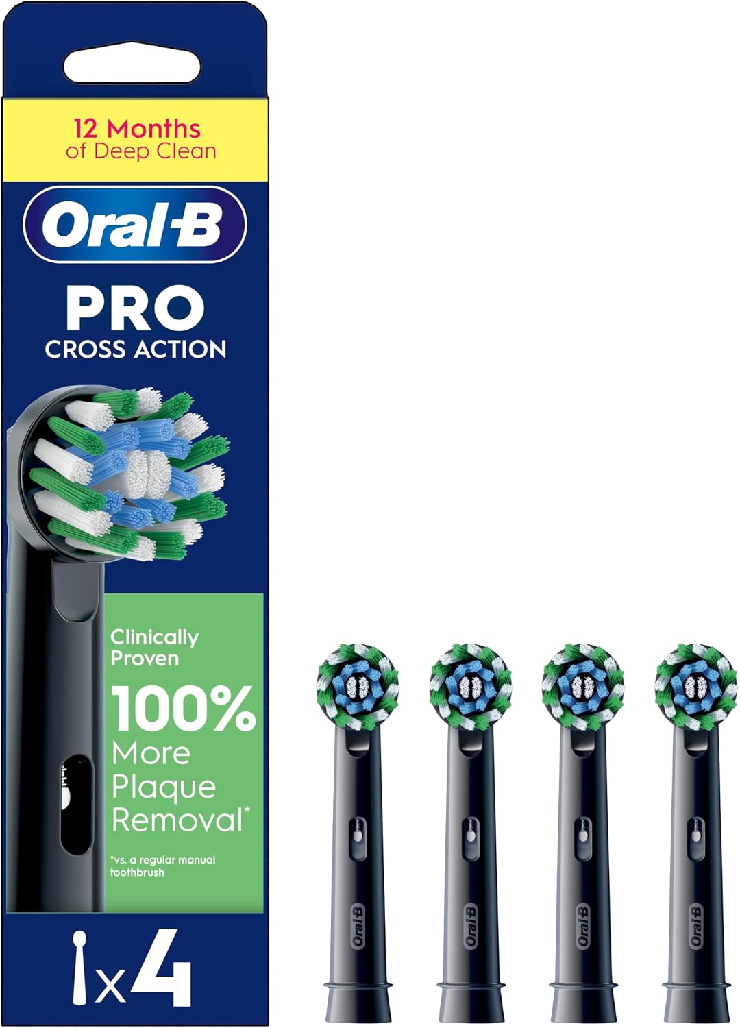 Oral-B Pro Cross Action Electric Toothbrush Heads, 4 Count, Black