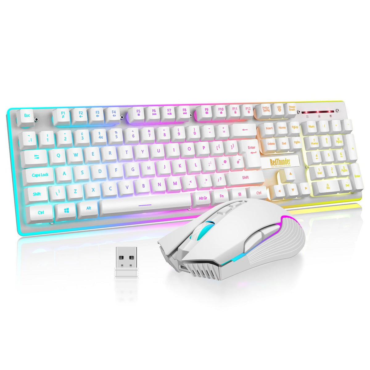RedThunder K10 Wireless Gaming Keyboard and Mouse Combo, LED Backlit Rechargeable 3800mAh Battery, UK Layout Mechanical Feel Keyboard + 7D 3200DPI Mice for PC Gamer (Black)