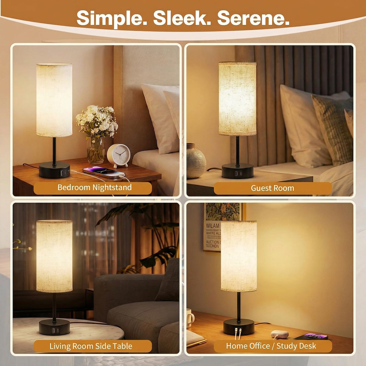 Bedside Lamp, Touch Table Lamp for Bedroom, Living Room & Office